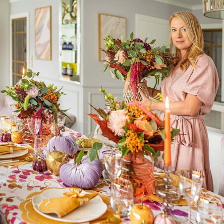 Obrus z motywem liści i ptaków Purple Sparrow – 130 × 300 cm