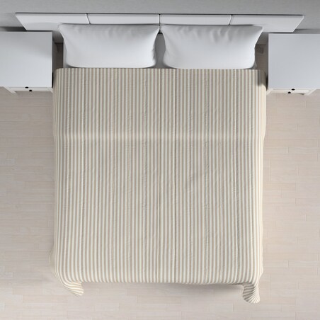 Narzuta pikowana w pasy 260x210 beżowo-białe pasy (1,5cm)