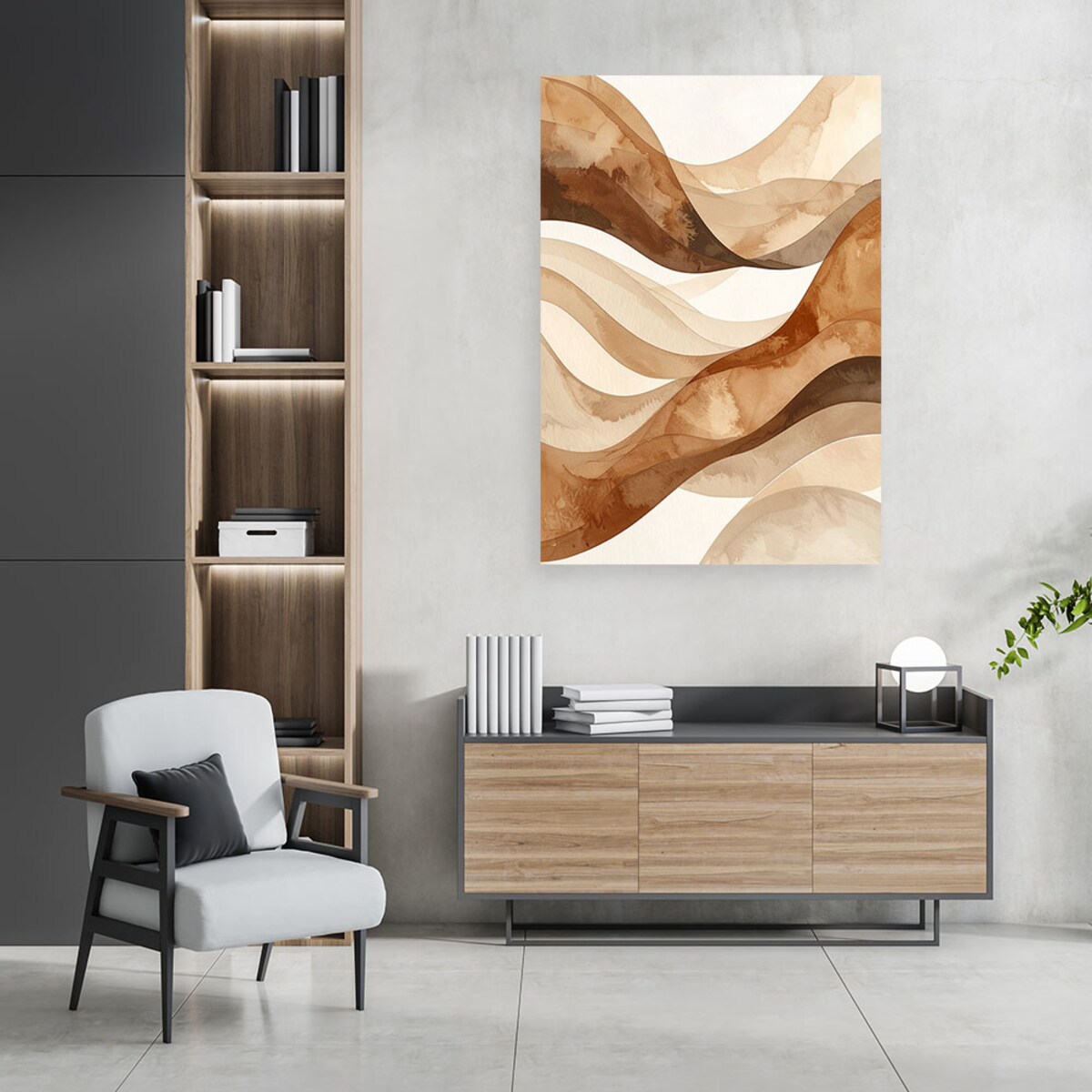 Obraz do salonu sypialni biura loftu, Abstrakcja fale linie beżowy