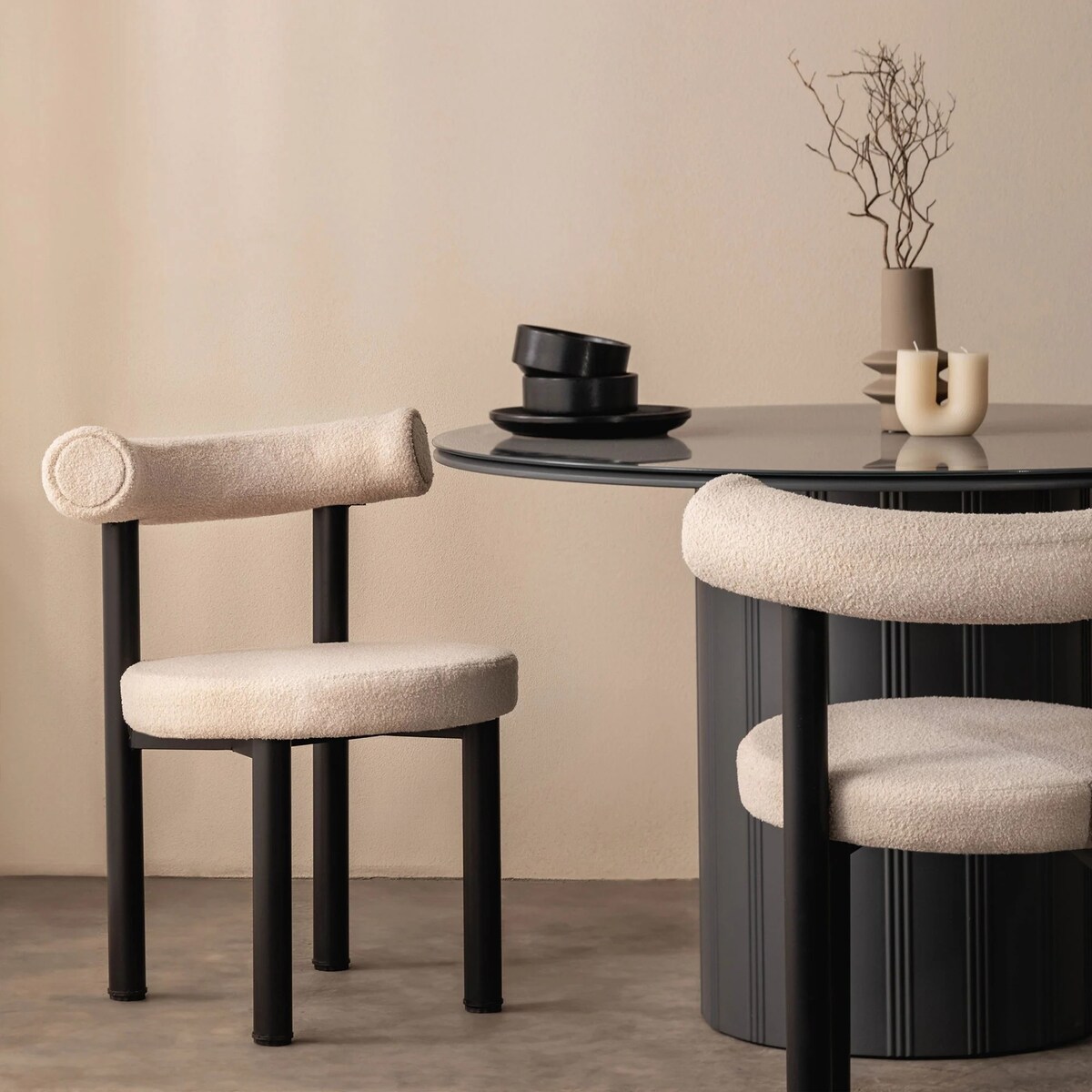 Krzesło do jadalni beżowe/czarne nogi, boucle 75x58x61 cm PEDRITO - III, 2 szt.