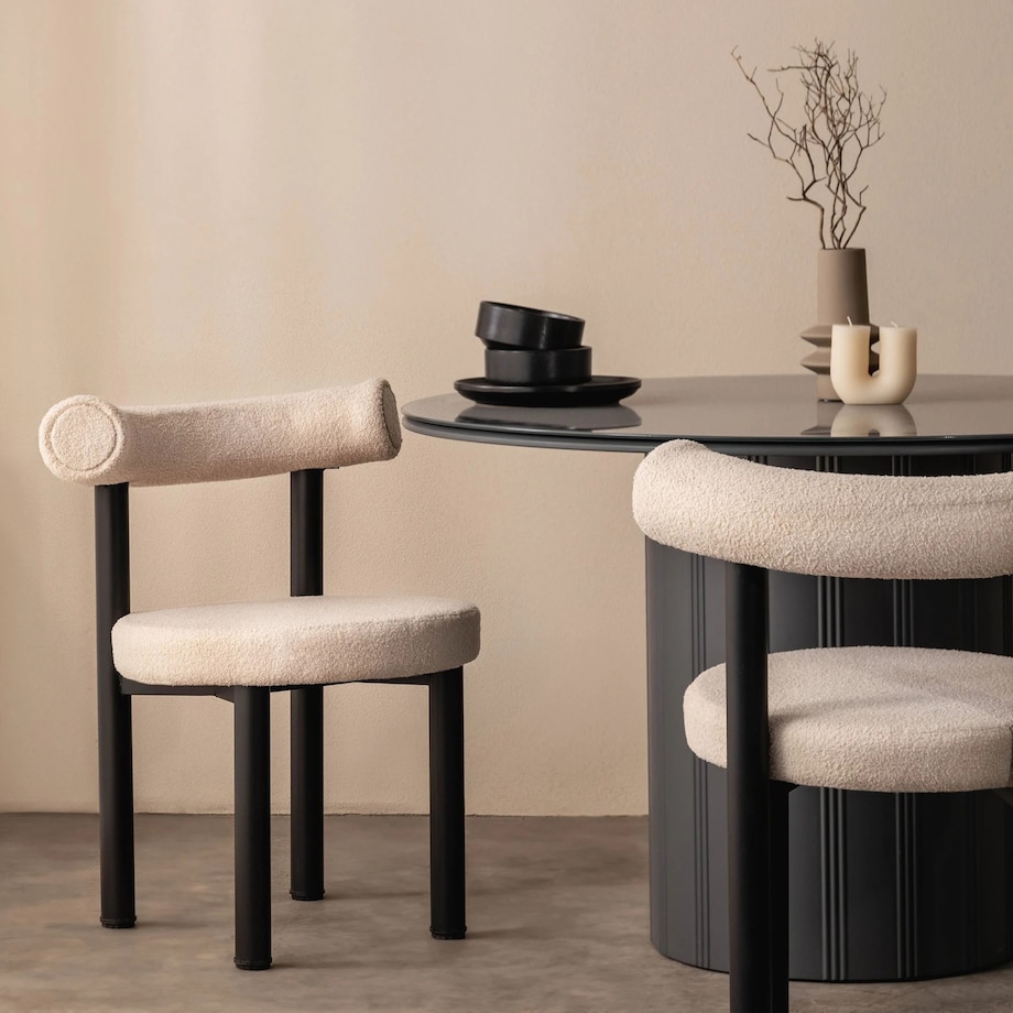 Krzesło do jadalni beżowe/czarne nogi, boucle 75x58x61 cm PEDRITO - III, 2 szt.