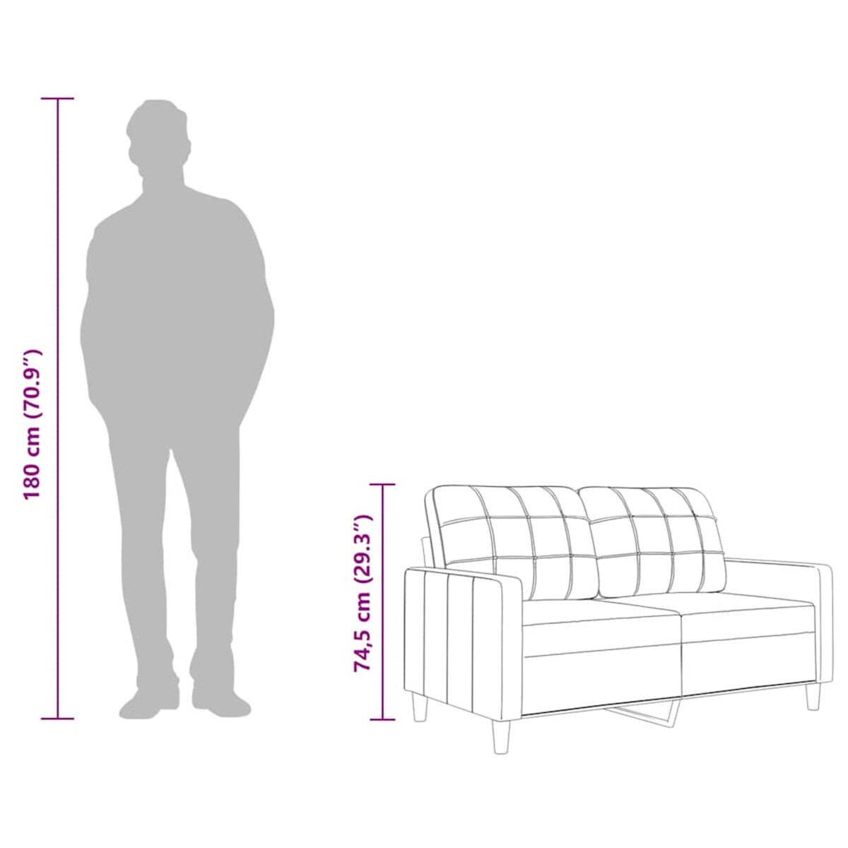 vidaXL Sofa 2-osobowa, ciemnoszara, 140 cm, tapicerowana tkaniną