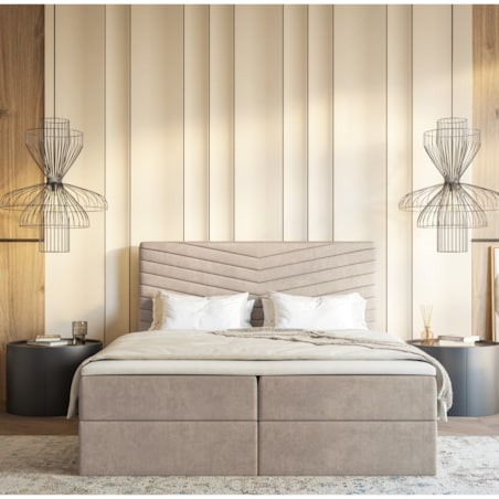 Łóżko kontynentalne G4 do sypialni 160x200 z pojemnikiem i materacem-beżowe