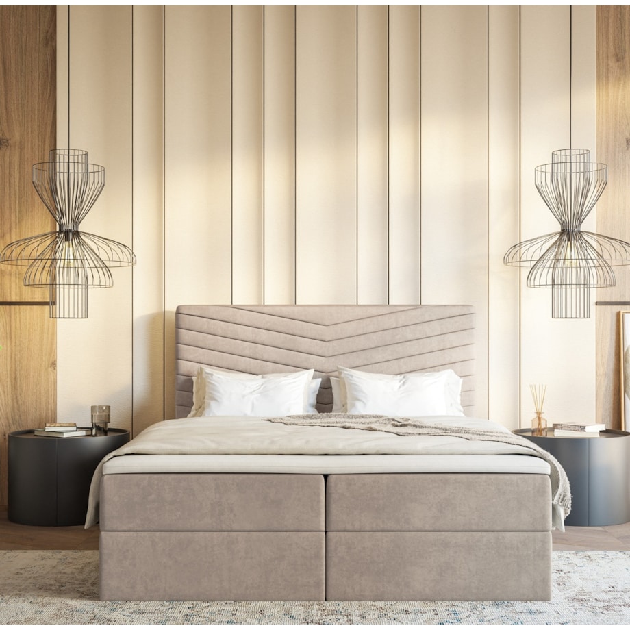 Łóżko kontynentalne G4 do sypialni 160x200 z pojemnikiem i materacem-beżowe