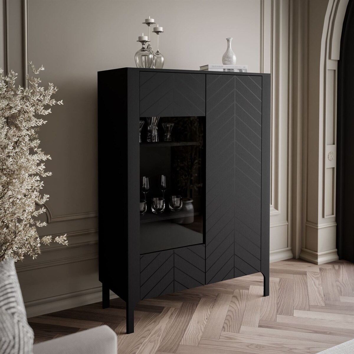 Dwudrzwiowa przeszklona witryna LUMI, czarna