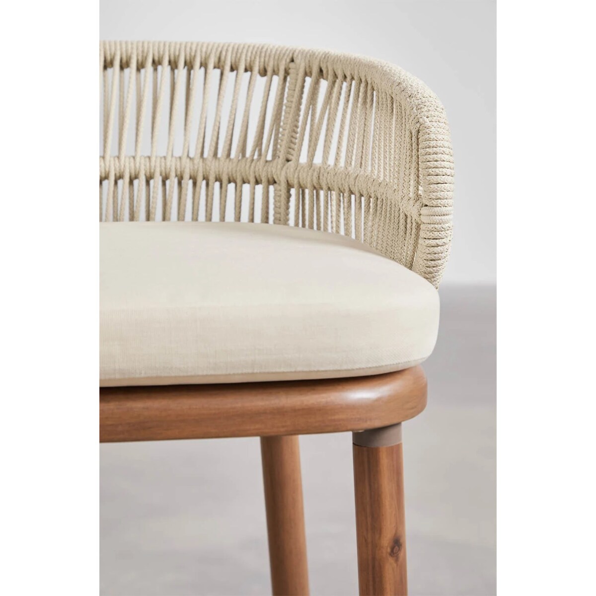 Krzesło barowe, ogrodwe, drewno akacji + pleciony sznurek Capri, ↑65 cm