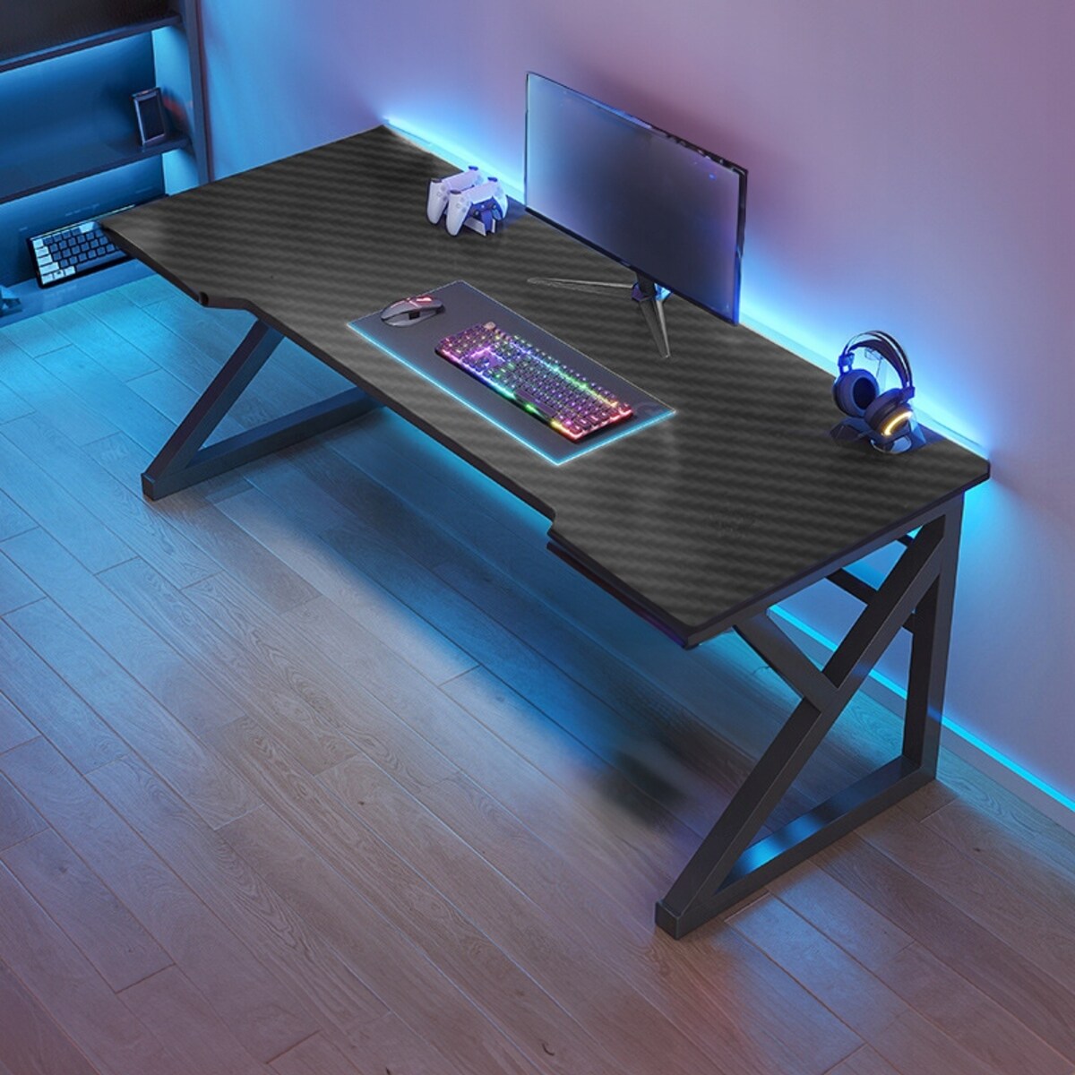 Biurko Gamingowe Komputerowe Czarne Carbon Nowoczesne Dla Gracza 120 Cm