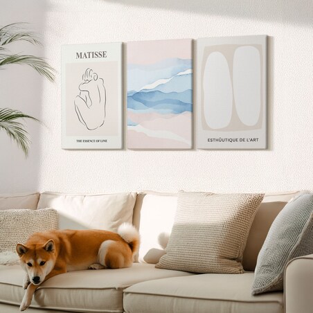 Zestaw 3 dużych obrazów na płótnie - Abstrakcyjne formy Matisse - beżowy