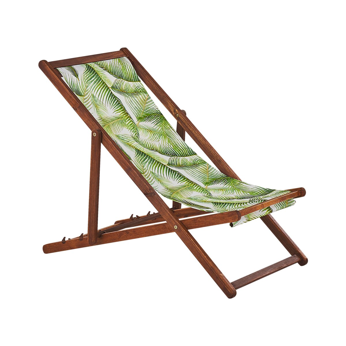 Zestaw 2 leżaków ogrodowych ciemne drewno akacjowe wzór w liście palmowe zielony ANZIO