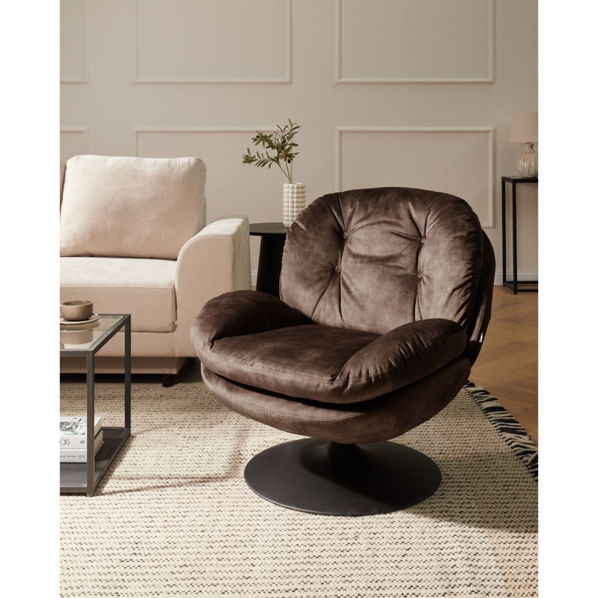 Fotel obrotowy NOLVIK Welur Ciemnobrązowy