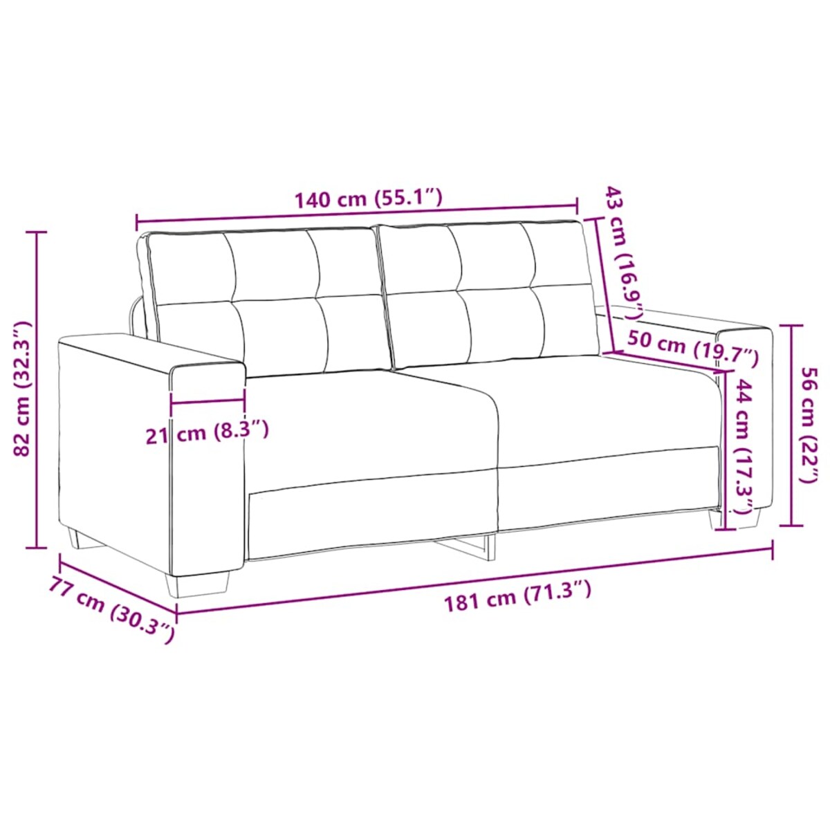 vidaXL Sofa dwuosobowa, brązowa, 180x77x82 cm, tkanina