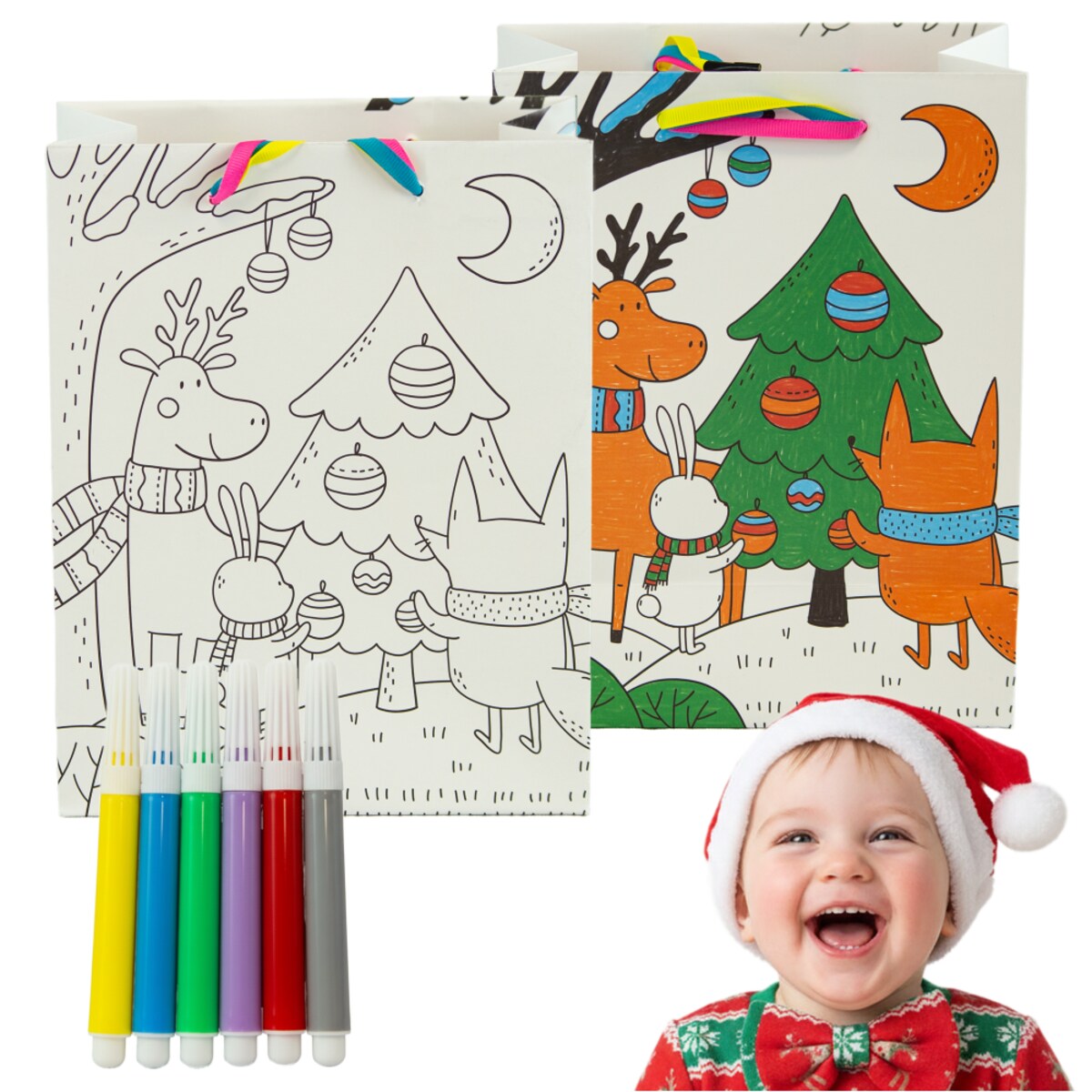 Torebka Prezentowa Na Prezent Do Kolorowania Dla Dzieci 32X26X10 Cm Ubieranie Choinki