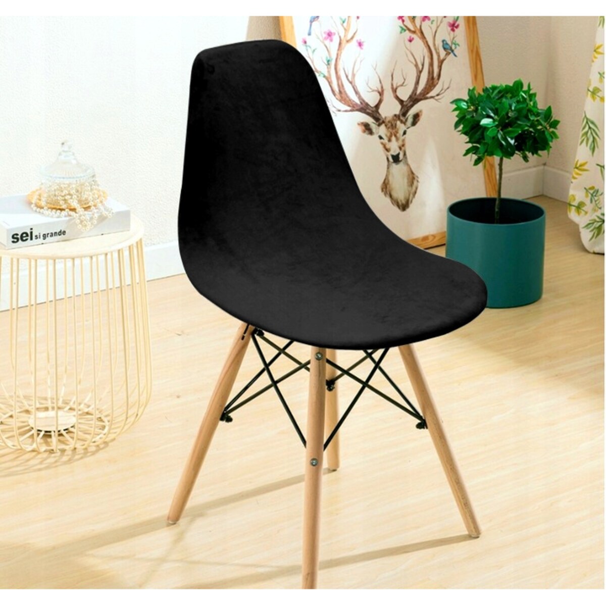 POKROWIEC NA KRZESŁO SKANDYNAWSKIE CZARNY WELUR ELASTYCZNY [21EC]