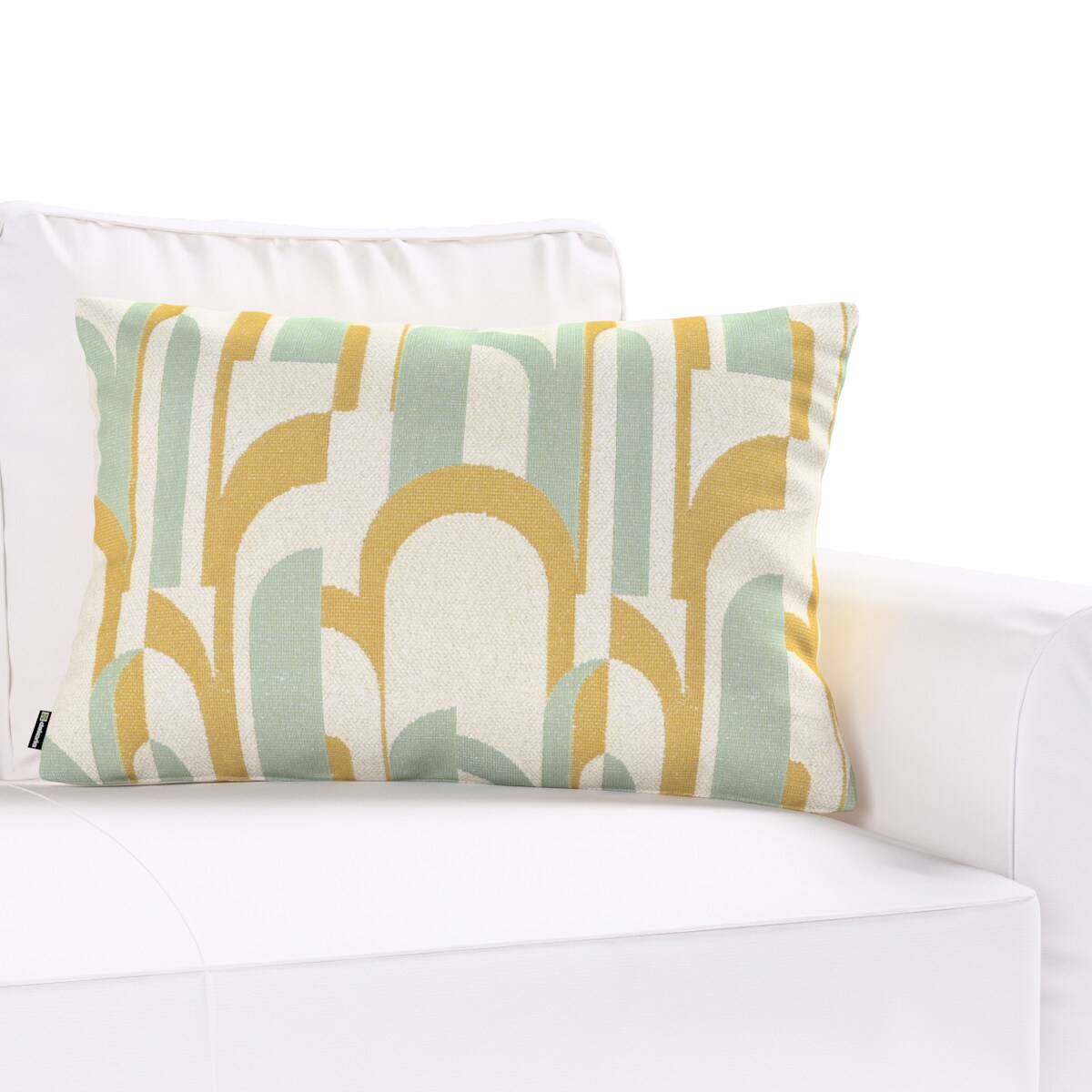 Poszewka Kinga na poduszkę prostokątną 47x28 miętowo-żółte wzory na kremowym tle