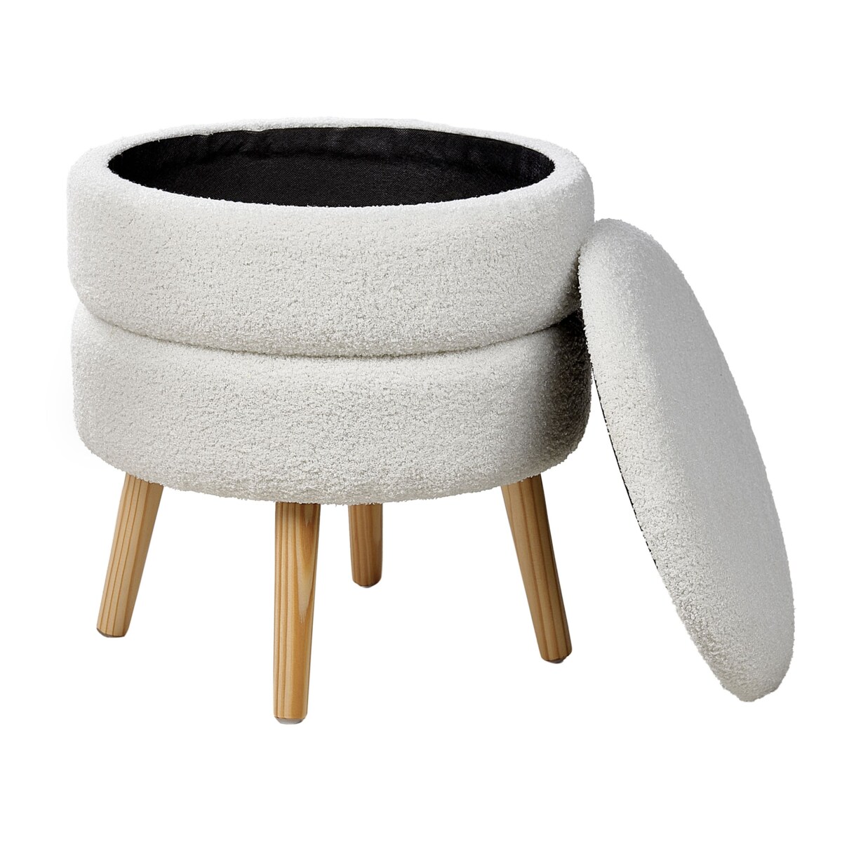 Stołek ze schowkiem boucle biały OKATON