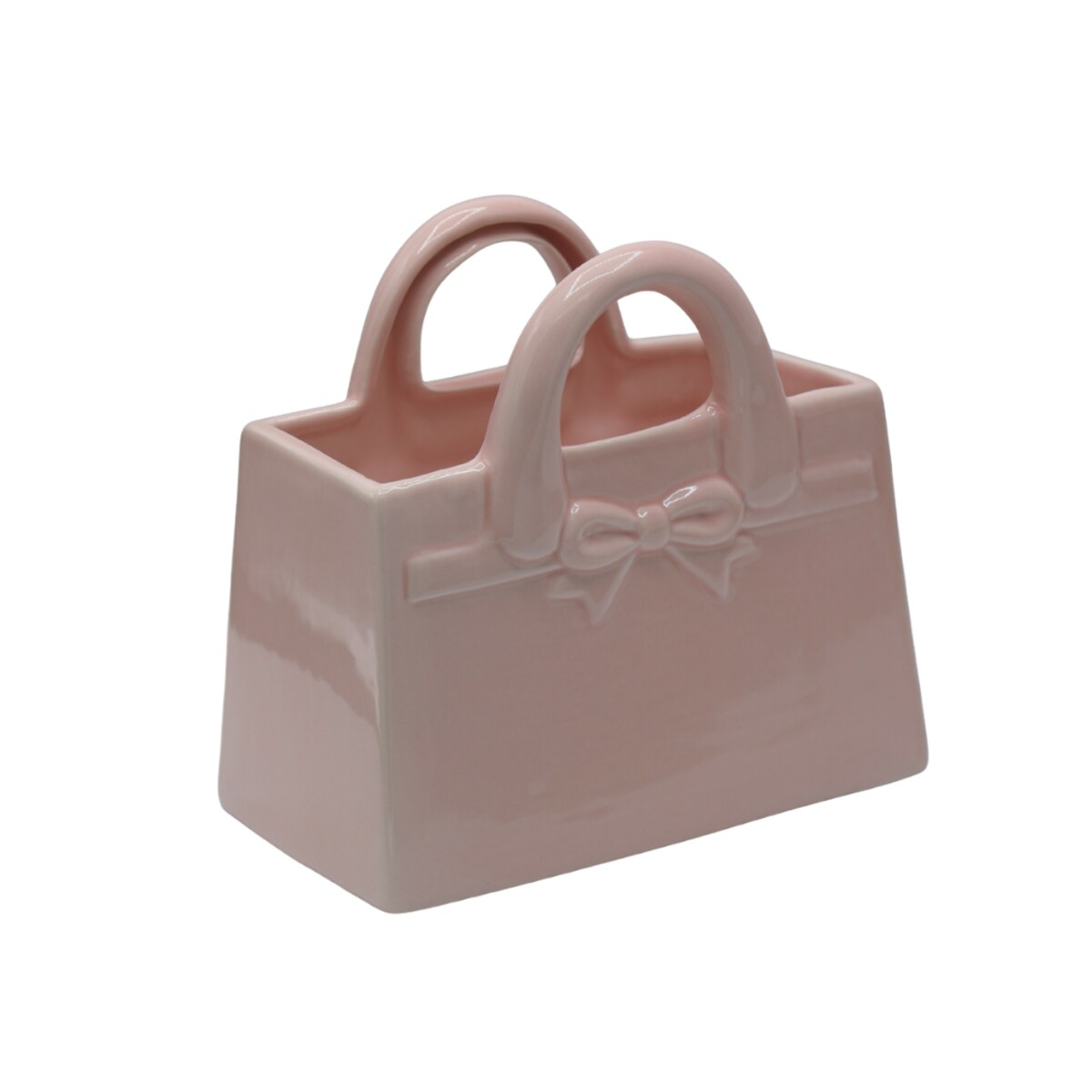 Wazon ceramiczny 18,2x10,5x17 cm TORBA różowa z kokardą