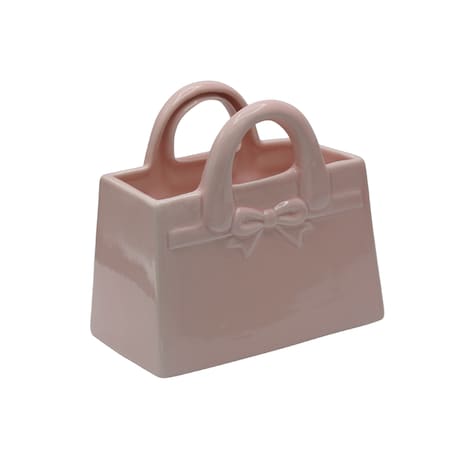 Wazon ceramiczny 18,2x10,5x17 cm TORBA różowa z kokardą