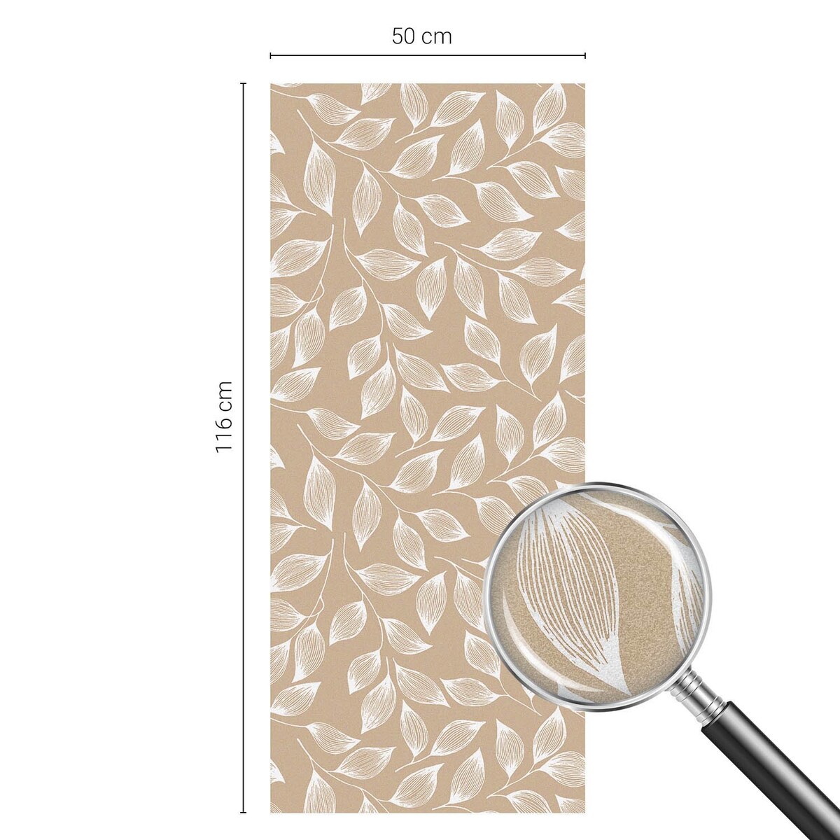 Folia na okno dekoracyjna - Liściasty wzór na neutralnym tle - 50x116 cm