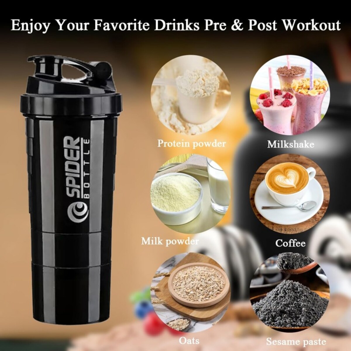 Shaker sportowy, bidon Twist Off do odżywki białkowej z sitkiem 500ML BD55CZ