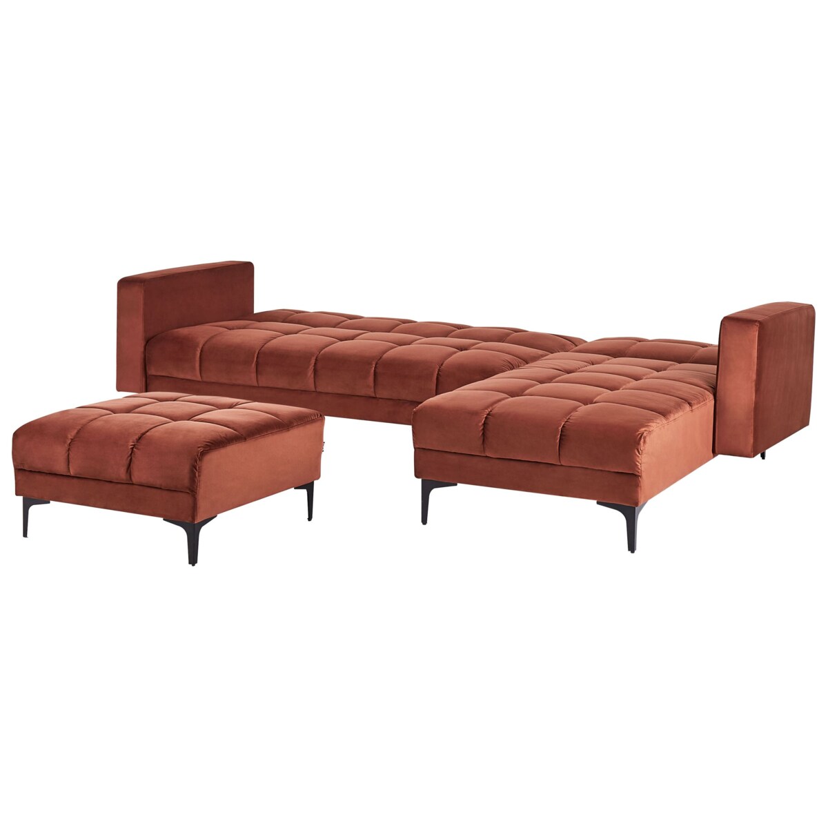 Sofa narożna lewostronna z otomaną ALNES Jasnoczerwony Welur Lewostronny