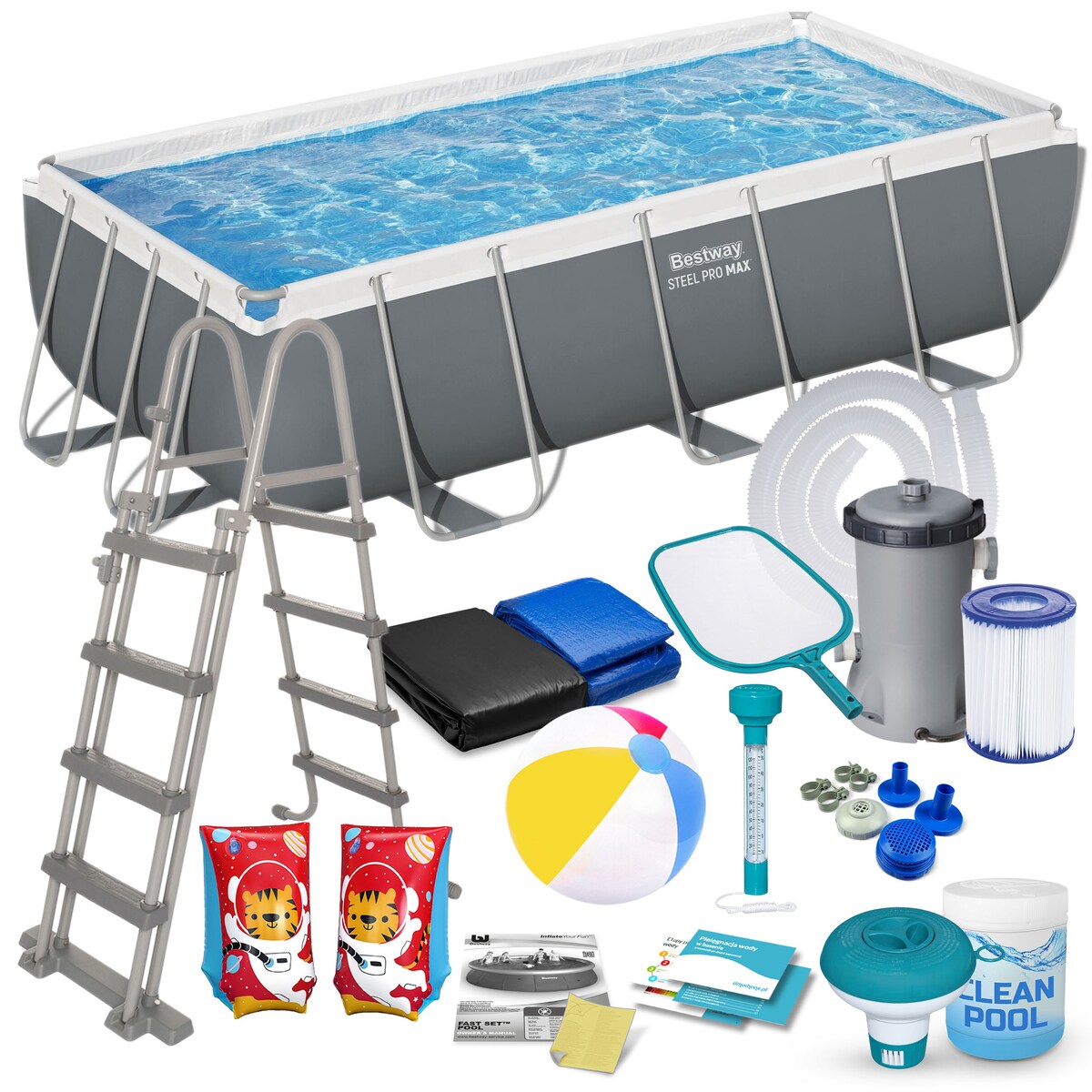 Basen ogrodowy stelażowy 404x201x100 cm BESTWAY zestaw 17w1