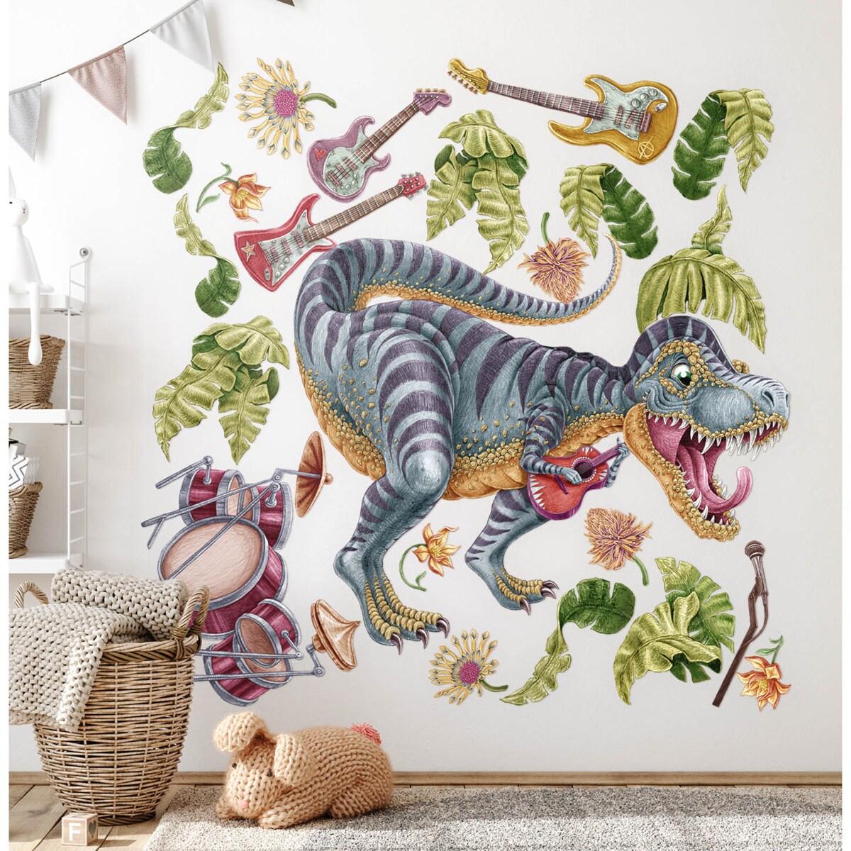 Zestaw naklejek na ścianę, Pastelowy Muzyczny dinozaur, 100cm