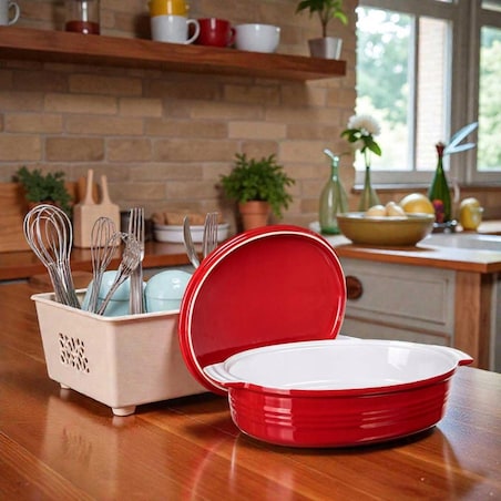 BRYTFANNA CERAMICZNA Z POKRYWĄ DO ZAPIEKANIA 3,6L naczynie owalne czerwone