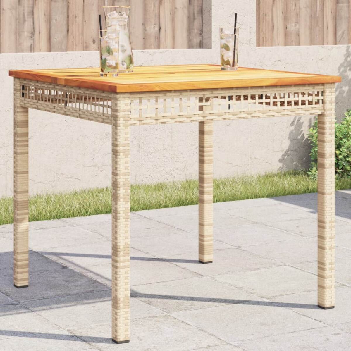 vidaXL Stolik ogrodowy, beżowy, 80x80x75 cm, polirattan i akacja