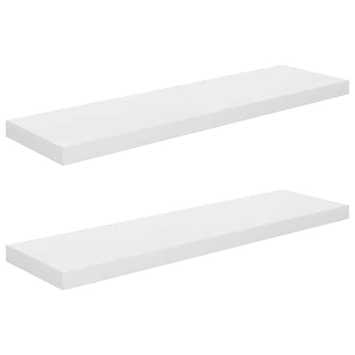 vidaXL Półki ścienne, 2 szt, wysoki połysk, białe, 90x23,5x3,8 cm, MDF