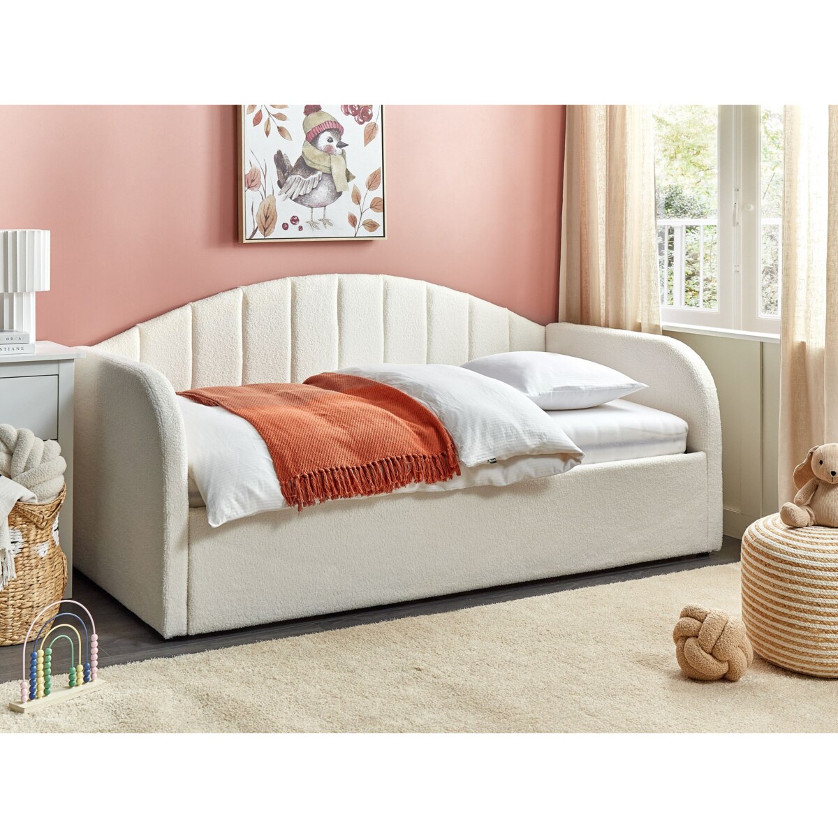 Łóżko wysuwane boucle 90 x 200 cm jasnobeżowe EYBURIE