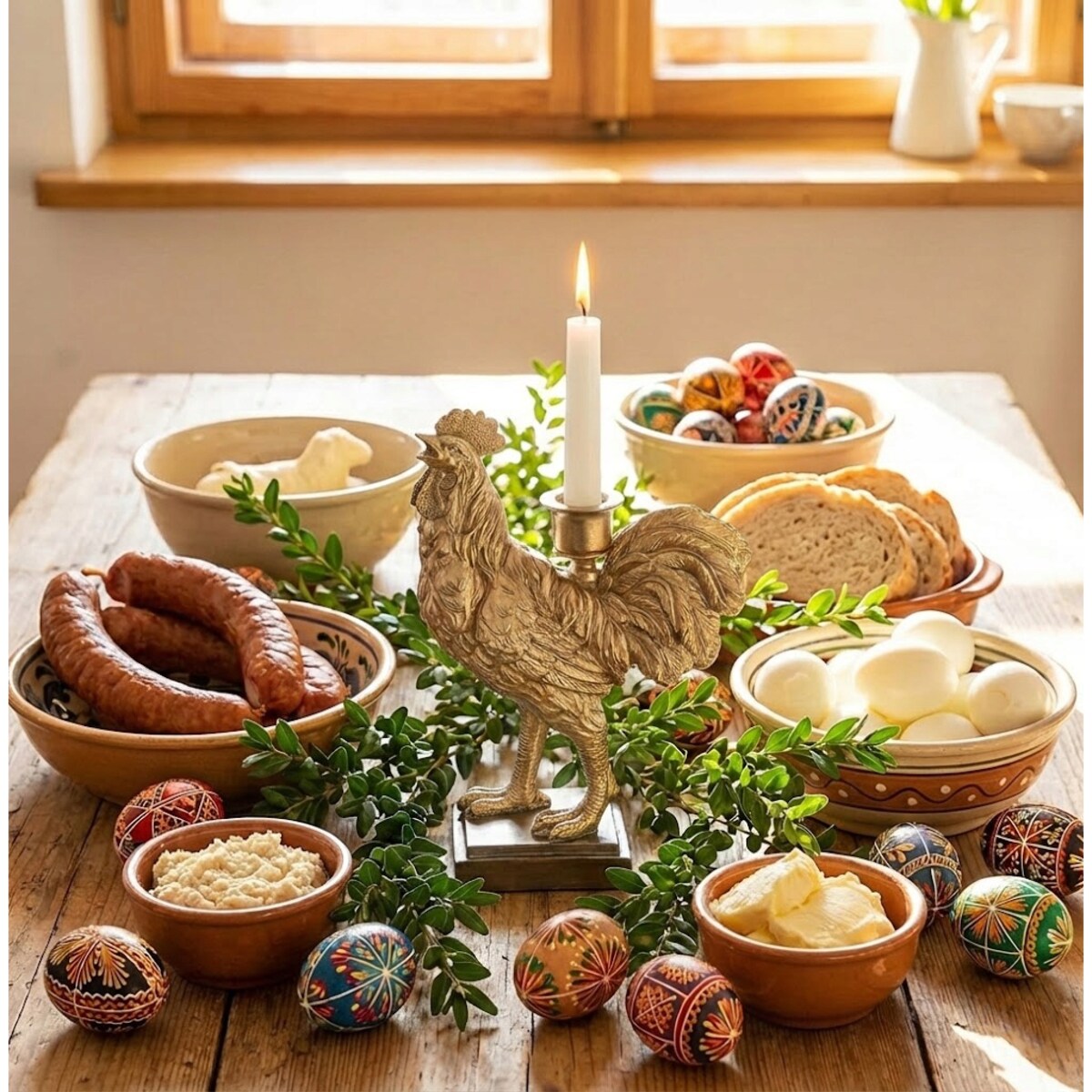 FIGURKA WIELKANOCNA KOGUT KURA ŚWIECZNIK ZŁOTY WIELKANOCNY DO DOMU SALONU