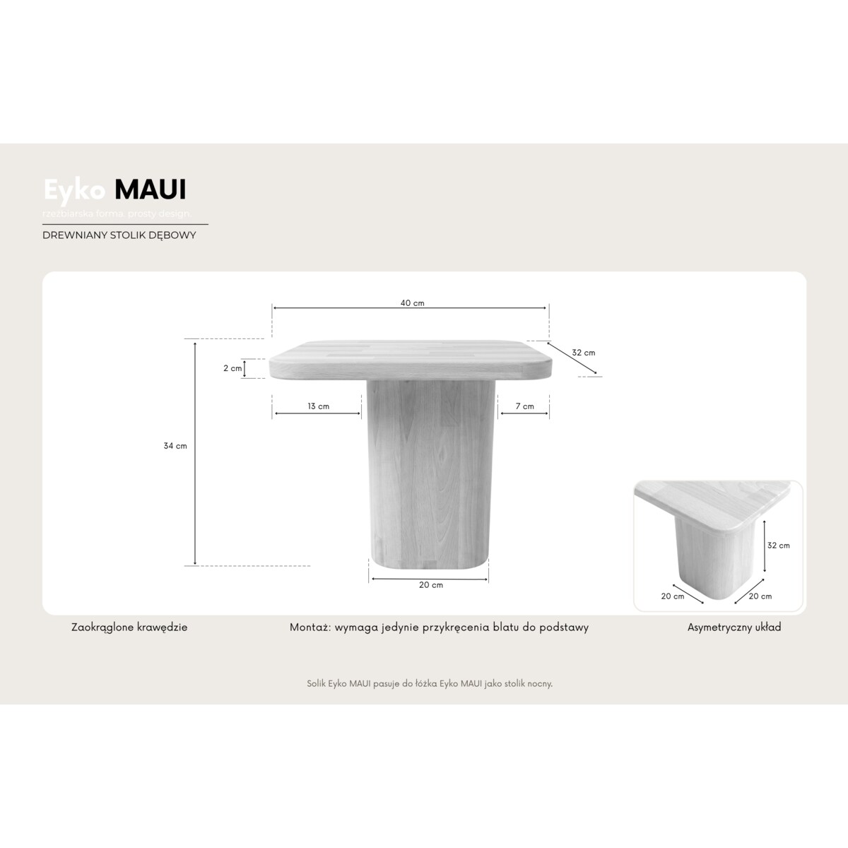 Szafka nocna drewniana dziki dąb Eyko MAUI / kolor naturalny