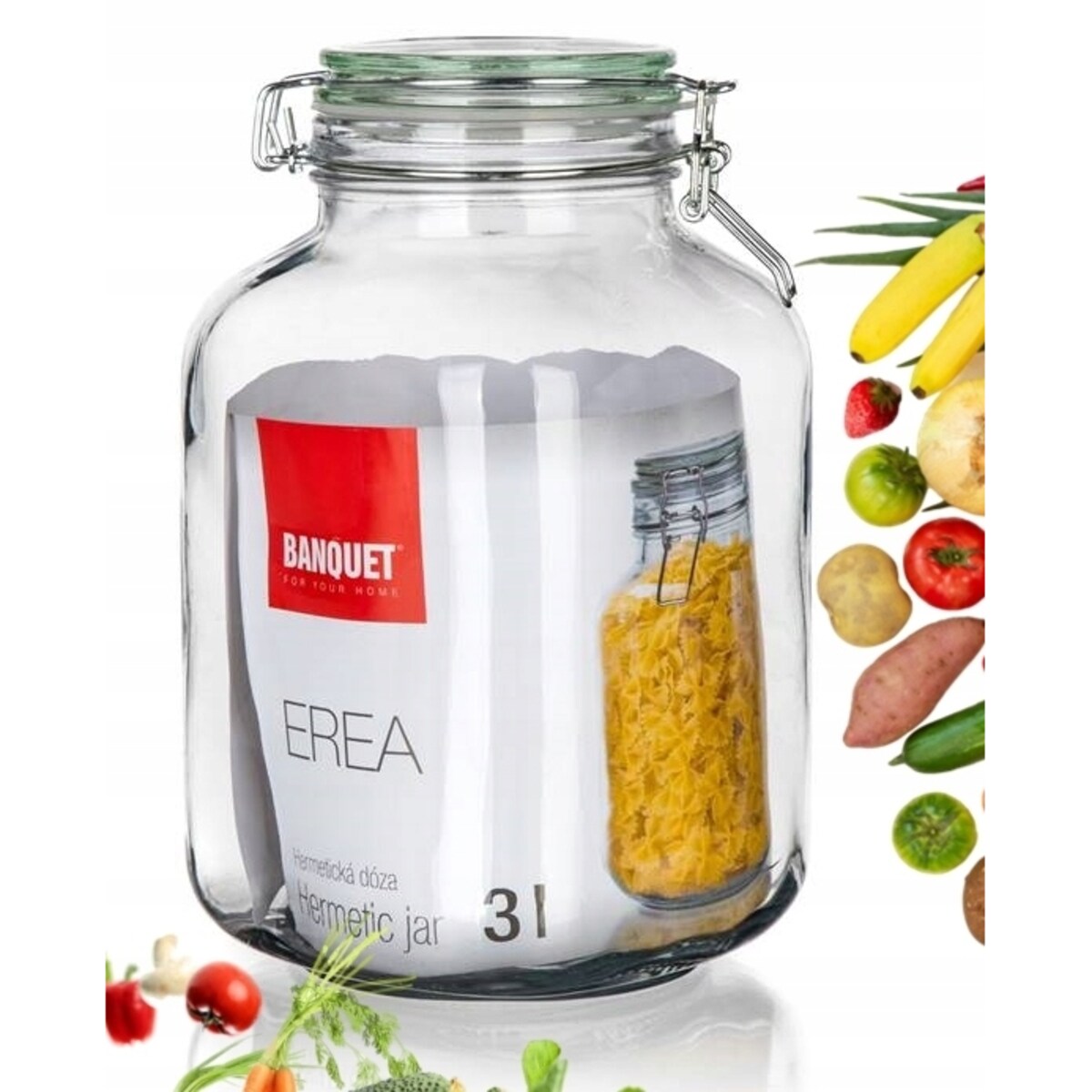SŁOIK SZKLANY z klipsem hermetyczny na przetwory ogórki weki kapusta 3 L
