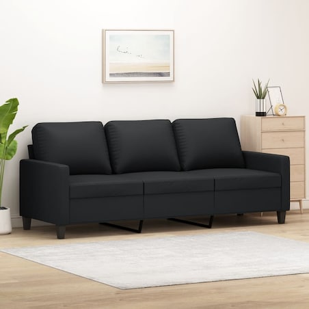 vidaXL 3-osobowa sofa, czarna, 180 cm, obita sztuczną skórą