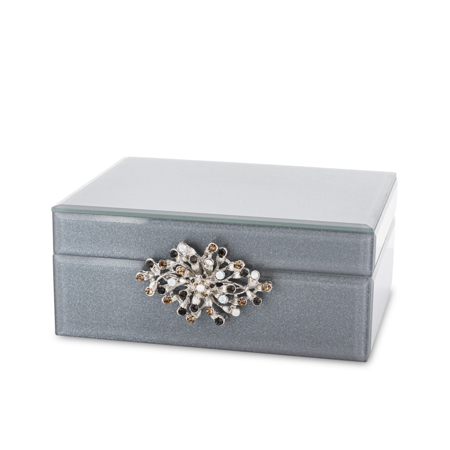 Szkatułka z MDFu i szkła 8x16,5x16 cm szara ze srebrnym dekorem