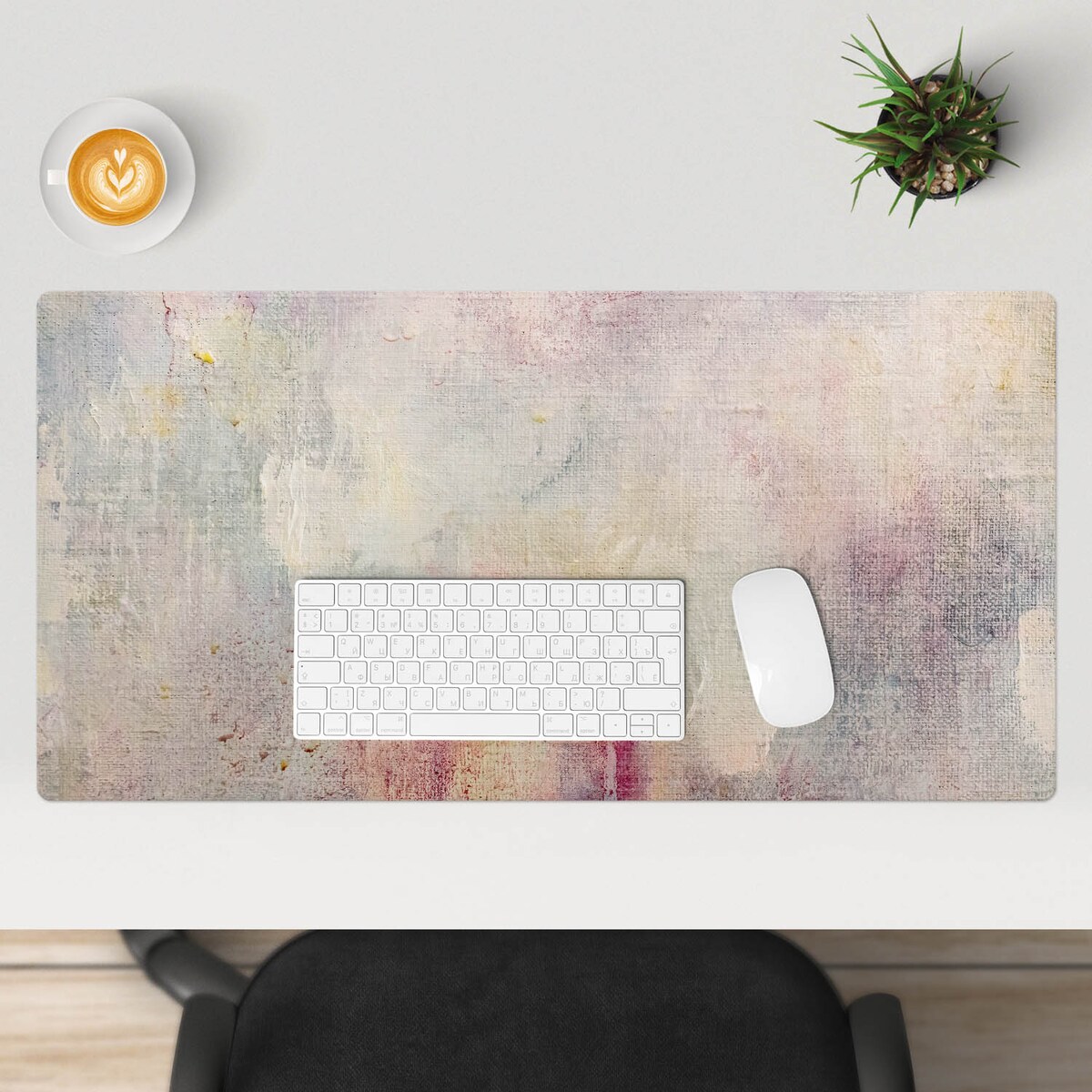 Beżowa mata na biurko Pastelowa abstrakcja, 90x45 cm