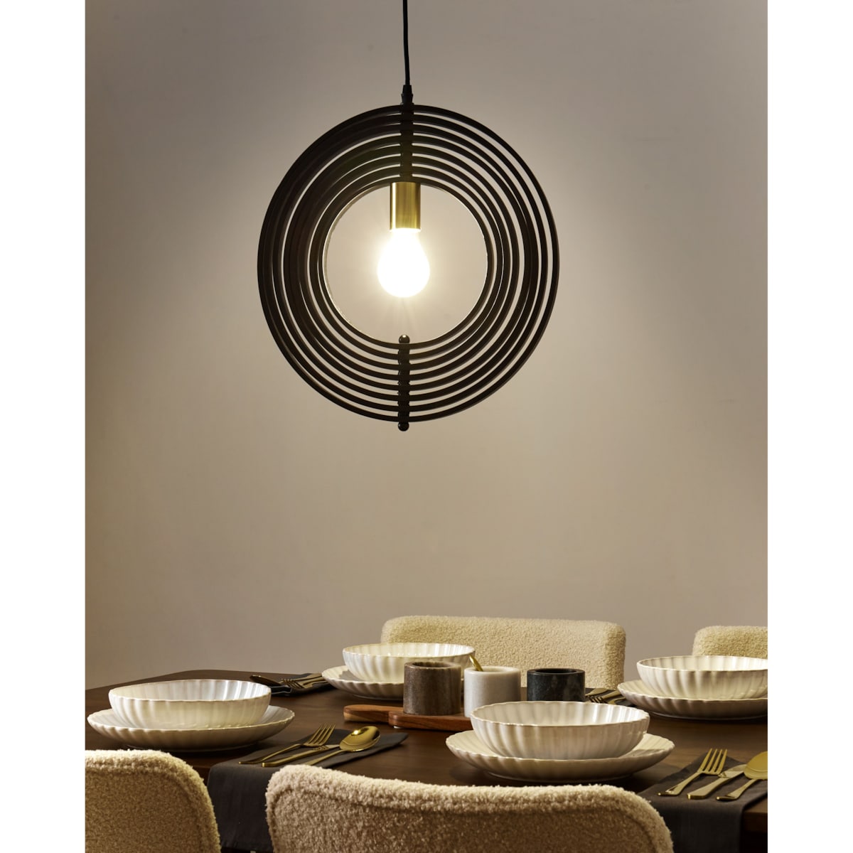 Lampa wisząca MURRELL Drewno topolowe Czarny