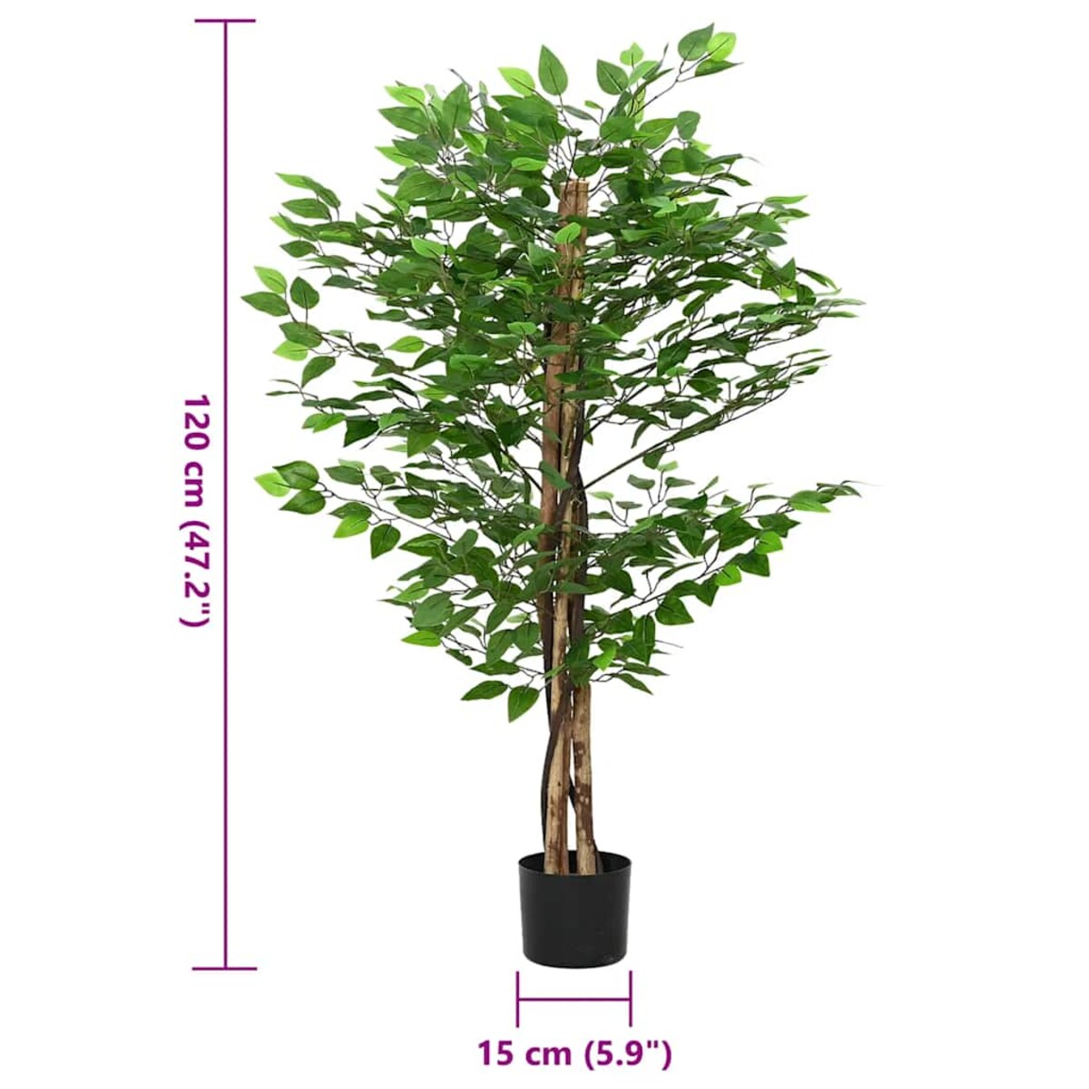 vidaXL Sztuczna roślina Ficus 788 liści 120 cm zielona
