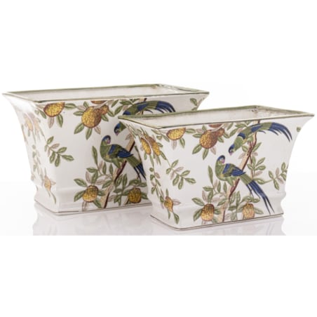 Osłonka 2 szt. porcelanowa 15,5x25x17,5 i 18,5x29,5x20 cm PAJAROS pudełkowa