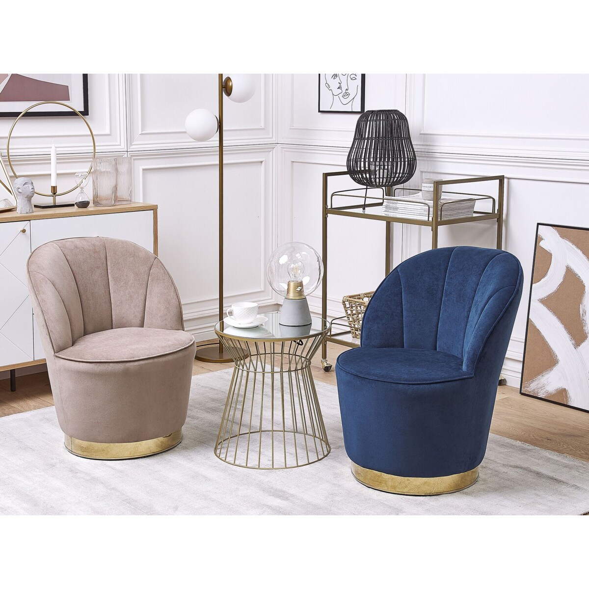 Fotel welurowy niebieski ALBY