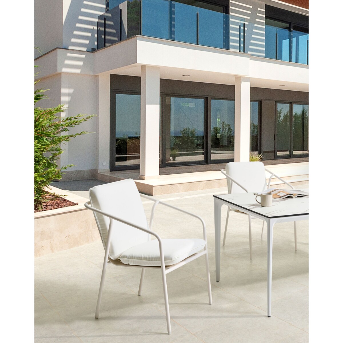 Zestaw 8 krzeseł ogrodowych z poduszkami ASCIANO Metal Biały