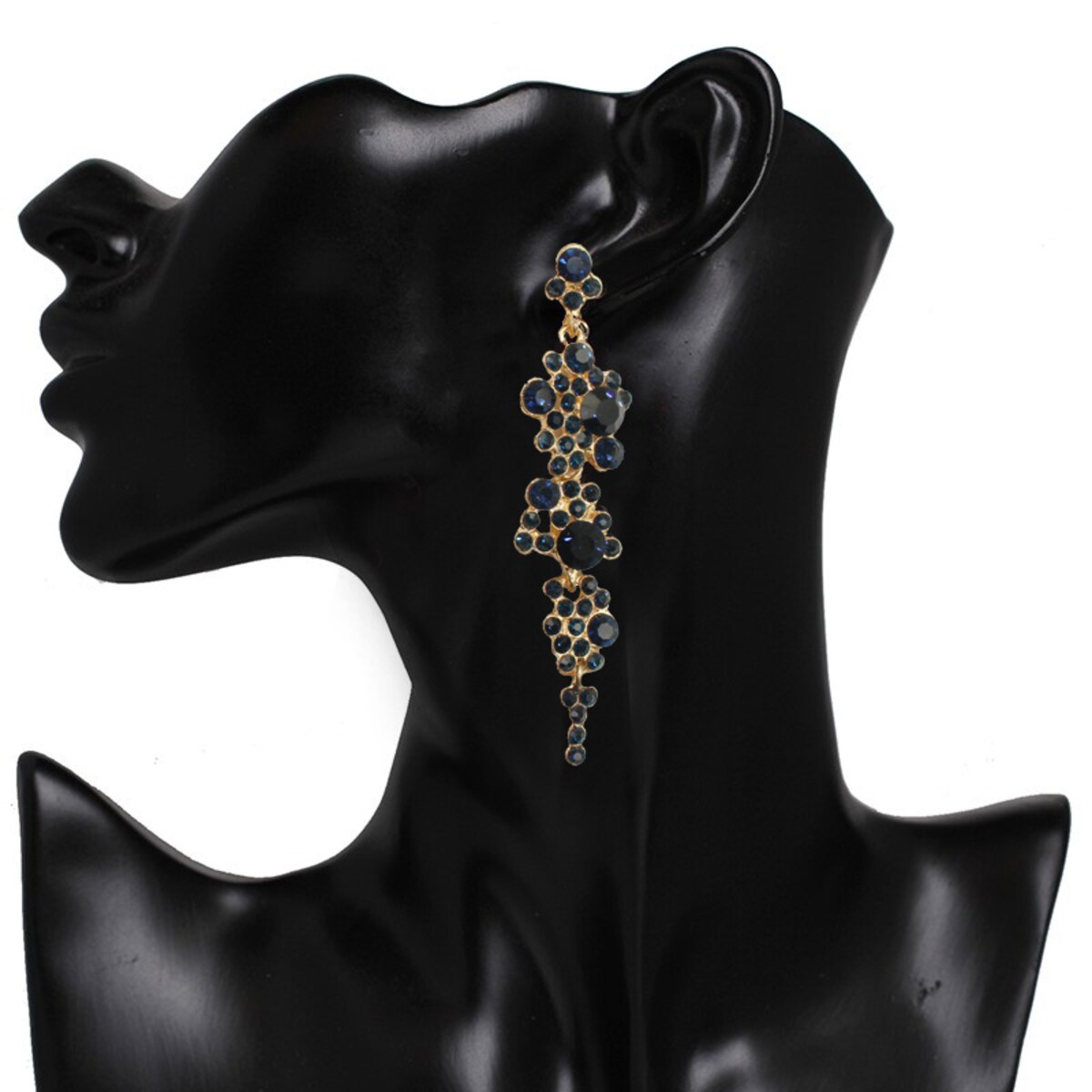 Kolczyki niebieskie długie z cyrkoniami gronka