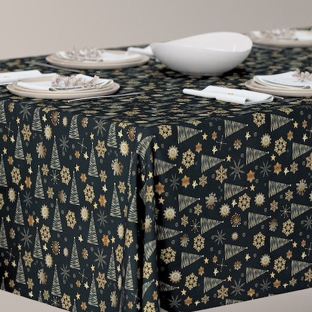 Obrus prostokątny 130 x 160 cm złoty wzór na czarnym tle