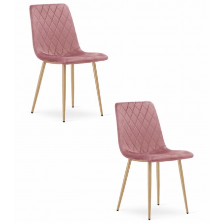 Krzesło Do Jadalni Kuchni Salonu Turin - Różowy Aksamit / Nogi Kolor Drewna X 2