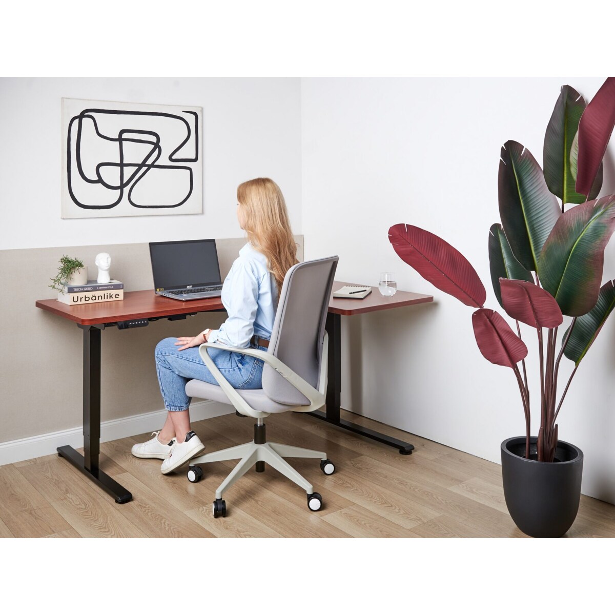 Biurko regulowane Elektryczny Prawostronny Ciemne drewno DESTINES