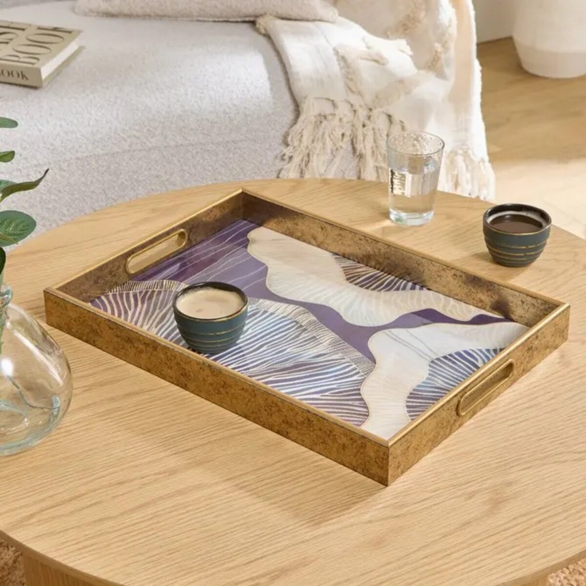 Taca dekoracyjna z motywem kwiatowo-marmurowym, Elya, 43x30 cm