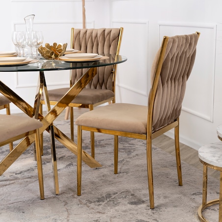 Krzesło Tapicerowane Plecione Glamour DAN Beżowe Do Jadalni Salonu Toaletki
