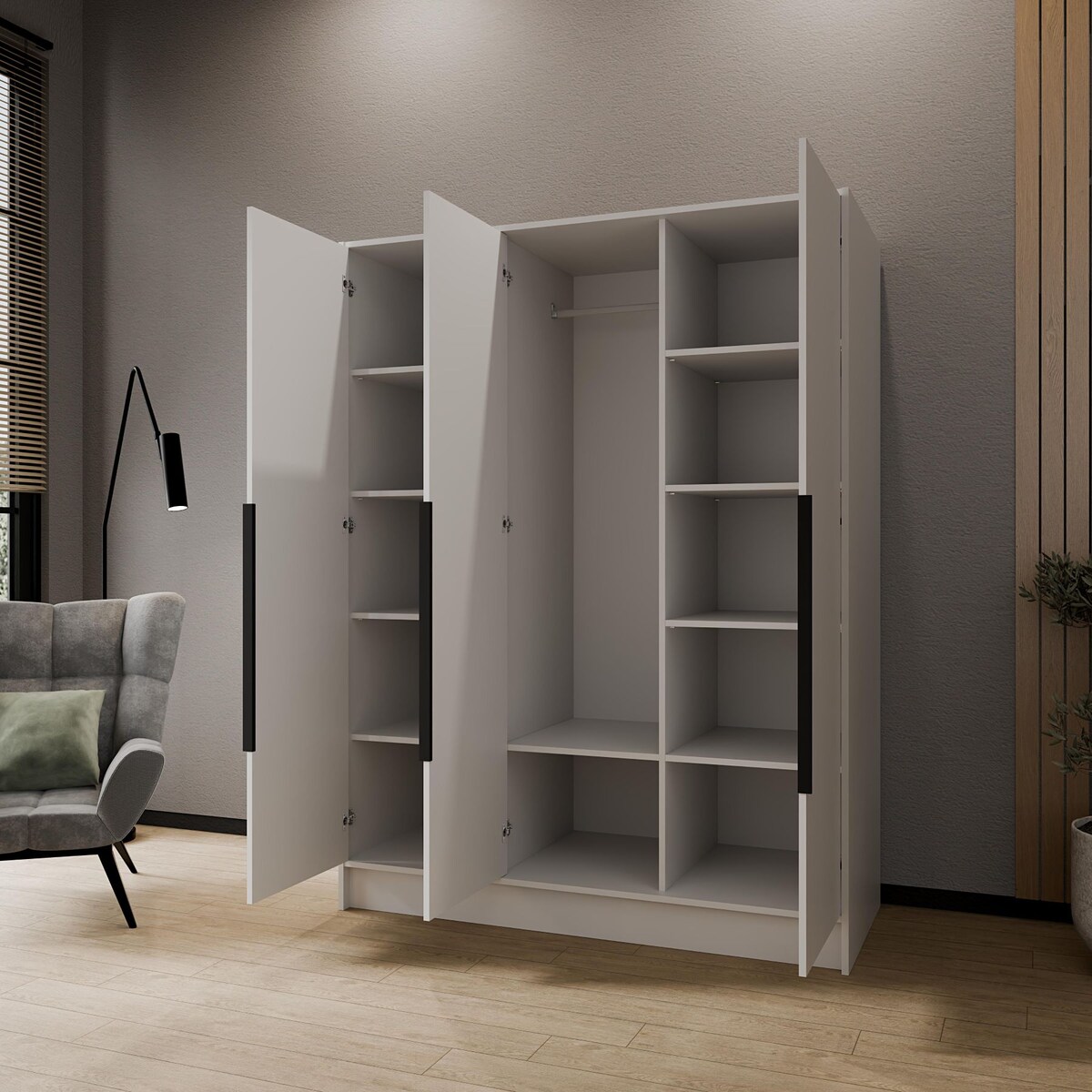 Szafa 150 gładka ORTO bez lustra z czarnymi uchwytami, biała