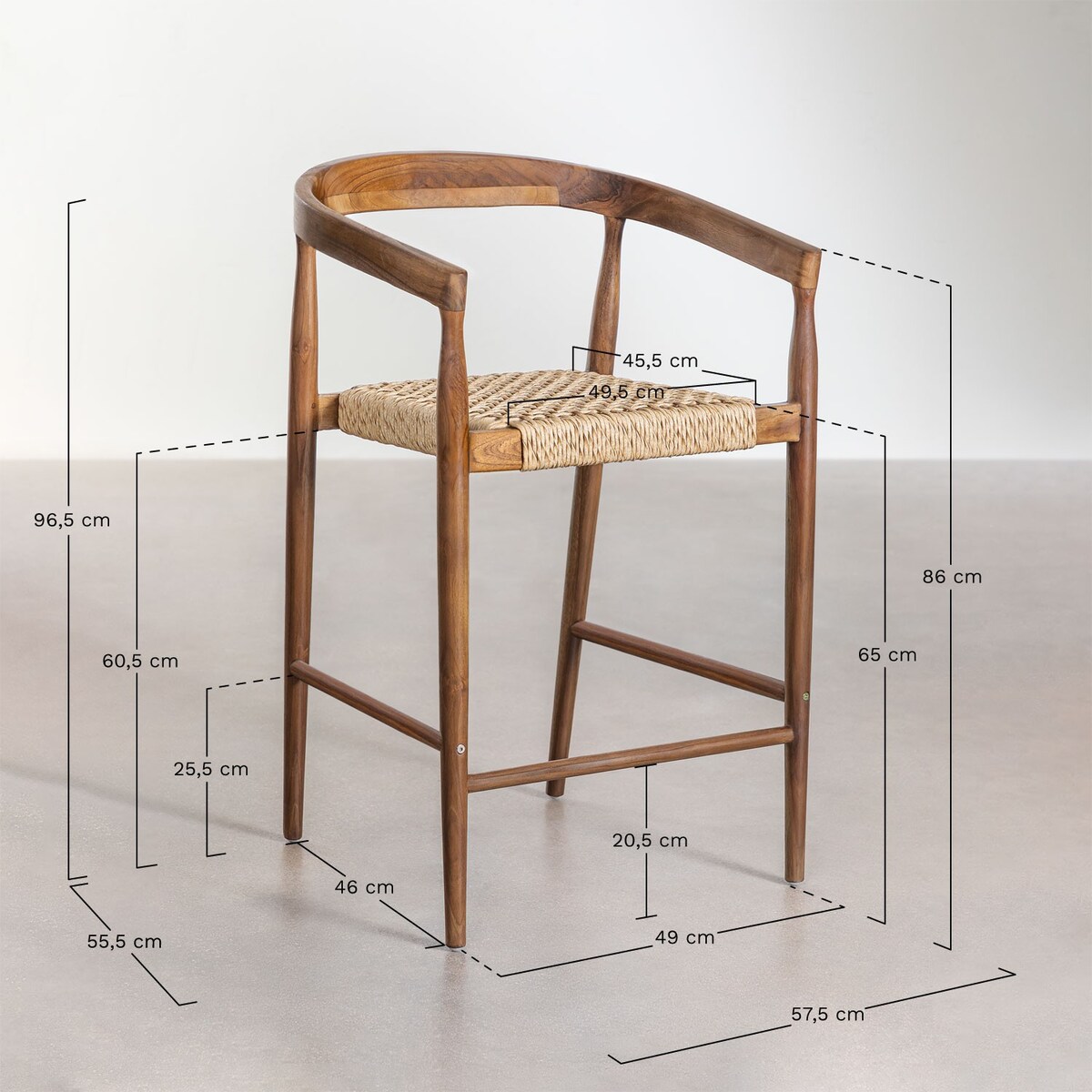 Krzesło barowe z drewna tekowego, kpl. 2 szt. ,65 cm, Visby