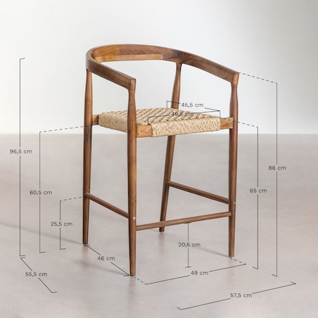 Krzesło barowe z drewna tekowego, kpl. 2 szt. ,65 cm, Visby
